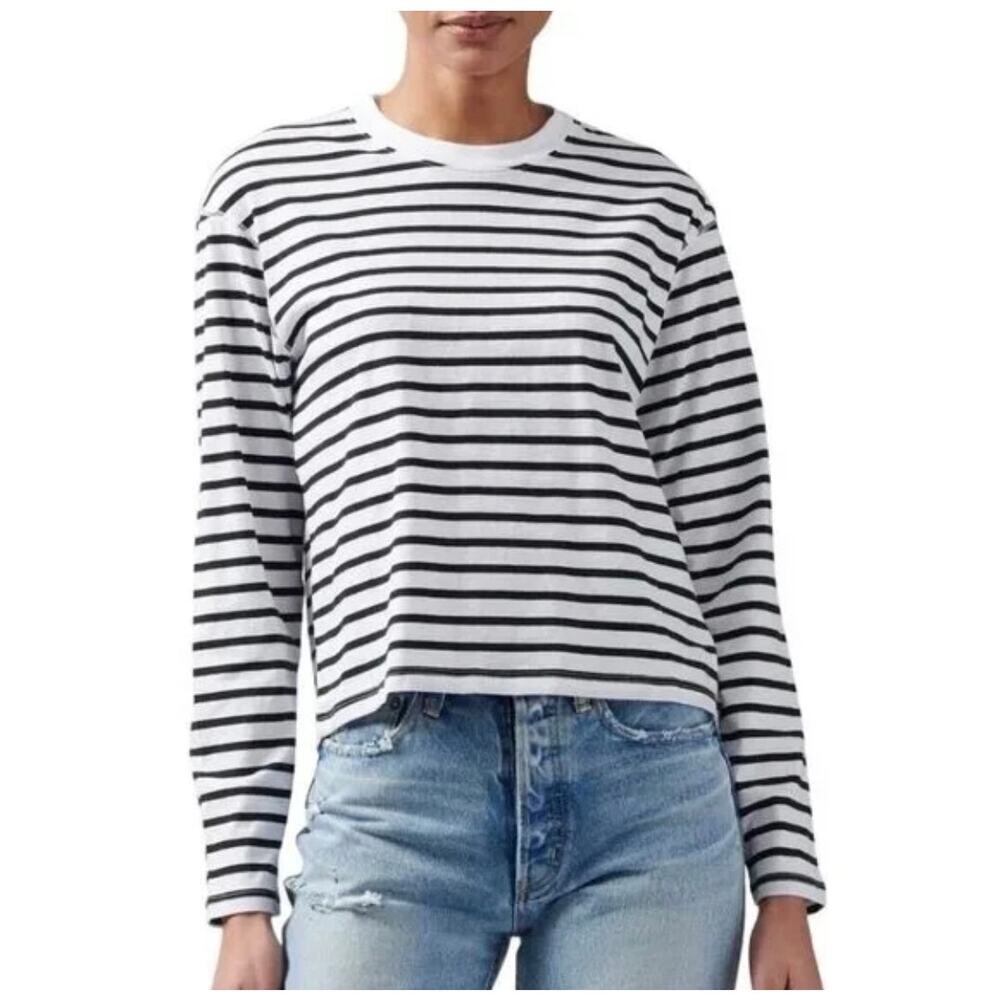 ATM Anthony Thomas Melillo Striped Cotton Long Sleeve Shirt Black White XL